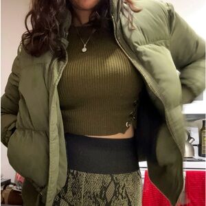 TOPSHOP Army Green Trucker Puffer Jacket